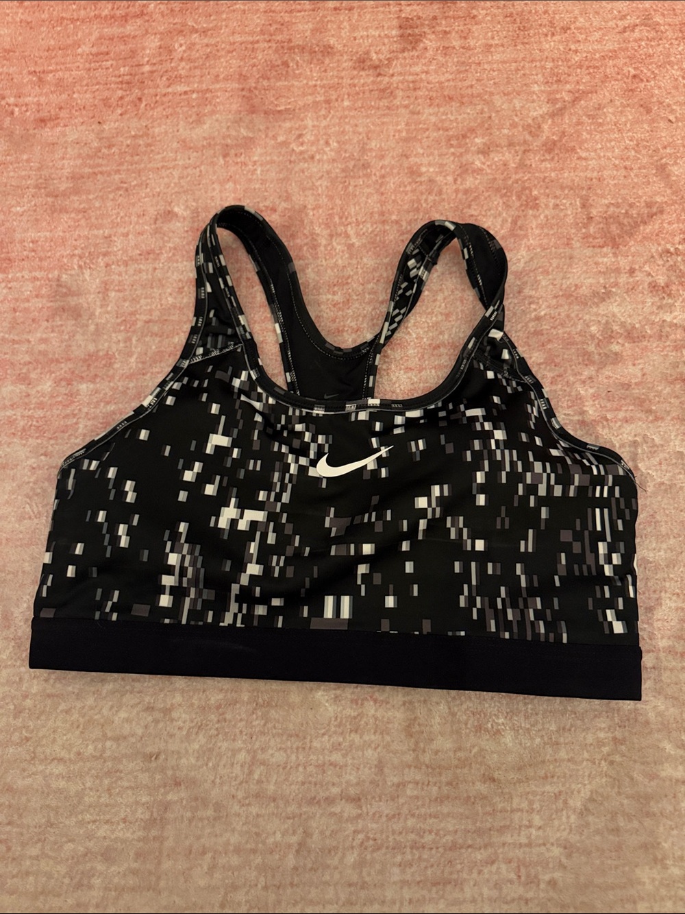 Nike Black & White Pixel Print Racerback Sports Bra